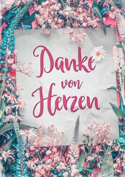 Postkarte Danke von Herzen (Blume)