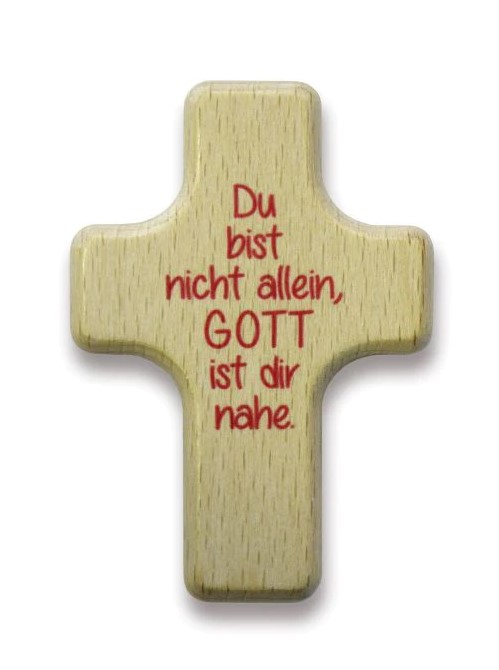 Du bist nicht allein - Handkreuz aus Buchenholz (4 x 6 cm)