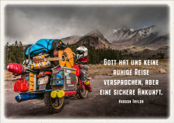 Postkarte Gott hat uns keine ruhige Reise versprochen...