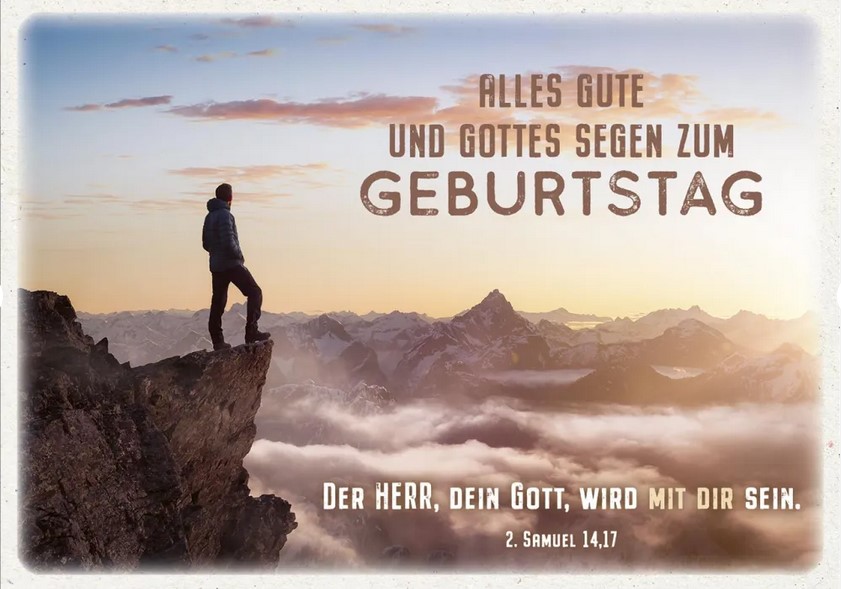 Postkarte Alles Gute und Gottes Segen zum Geburtstag (Mann auf Fels)