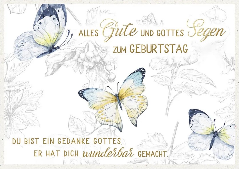 Postkarte Geburtstag Du bist ein Gedanke Gottes... (Schmetterlinge)