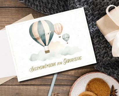 Postkarte Segenswünsche zum Geburtstag (Heissluftballons)