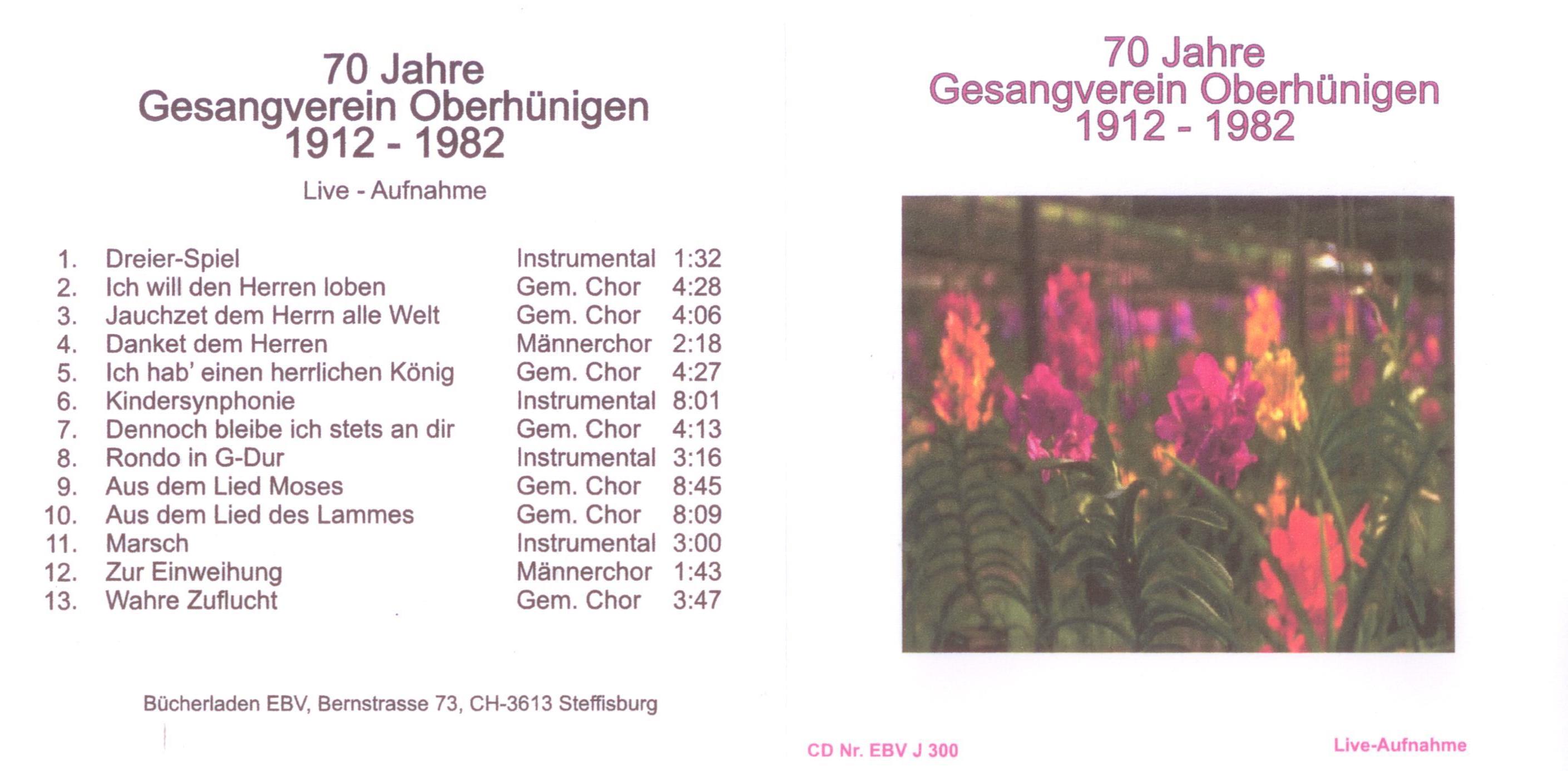 70 Jahre Gesangverein Oberhünigen 1912-1982