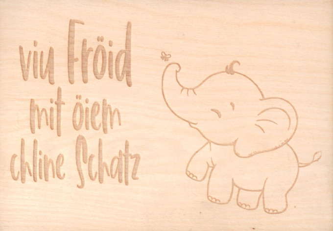 Holzkarte Geburt Elefant