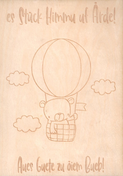 Holzkarte Geburt Bär im Ballon